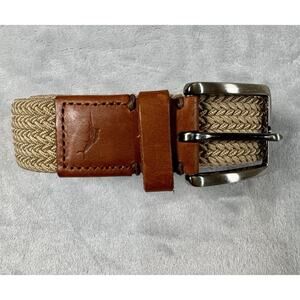 Tommy Bahama Men’s Braided Stretch Belt Tan Brown Leather Trim L/XL Preppy